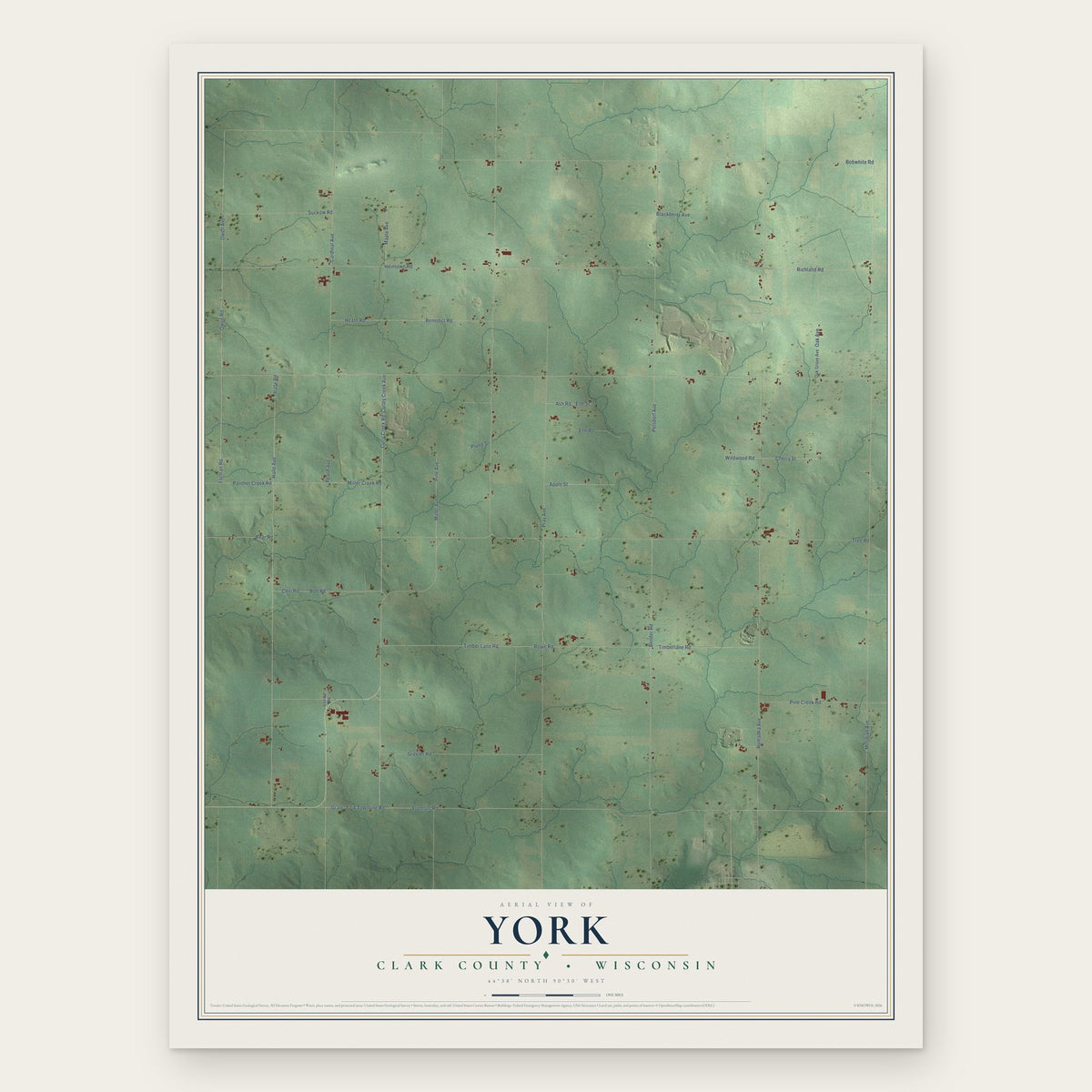 York, Clark County, Wisconsin map print, the full design