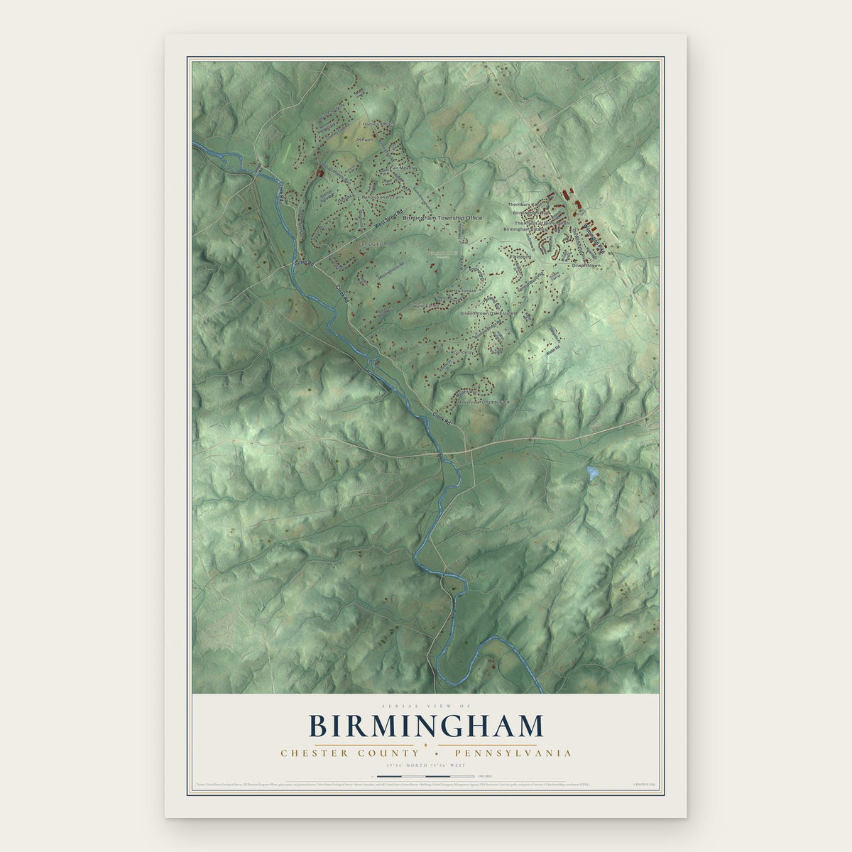 Birmingham, Chester County, Pennsylvania map print, the full design