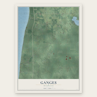 Ganges, Michigan map print, the full design