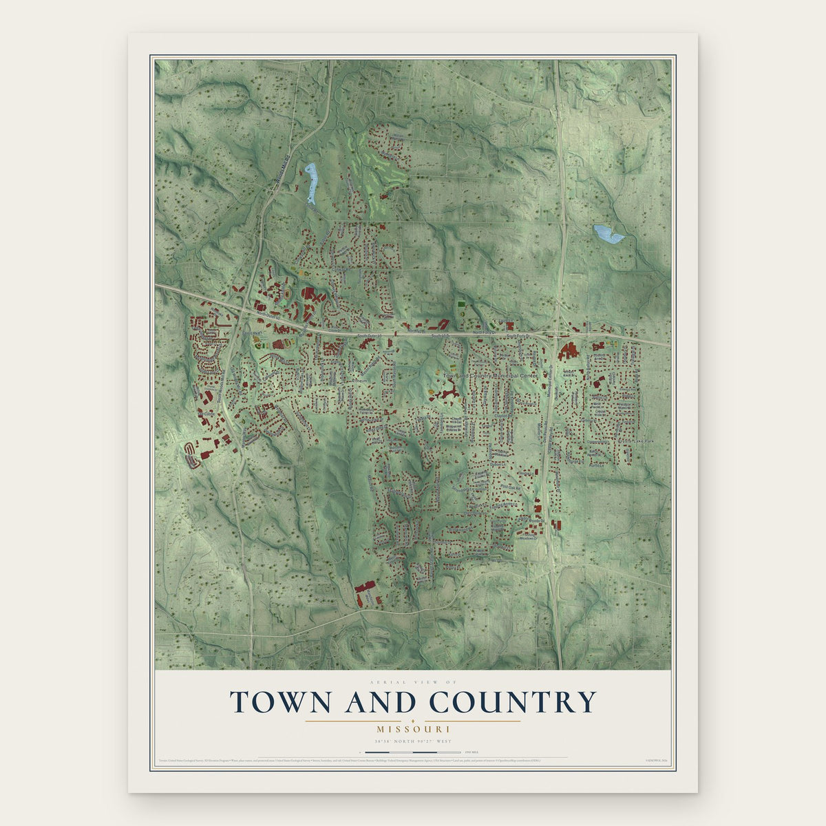 Town and Country, Missouri map print, the full design