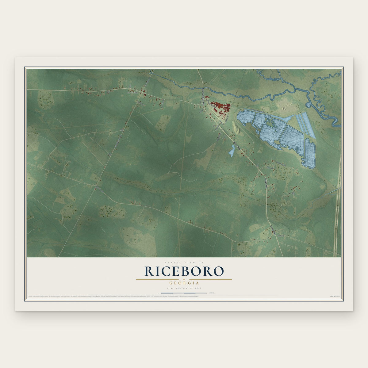Riceboro, Georgia map print, the full design