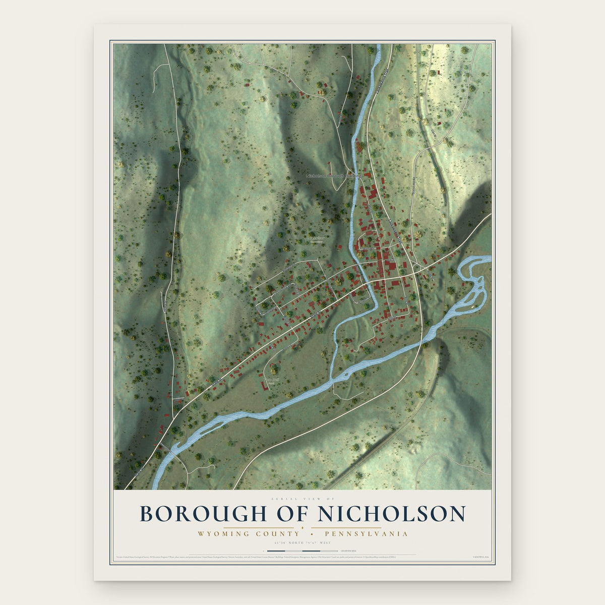Borough of Nicholson, Wyoming County, Pennsylvania map print, the full design