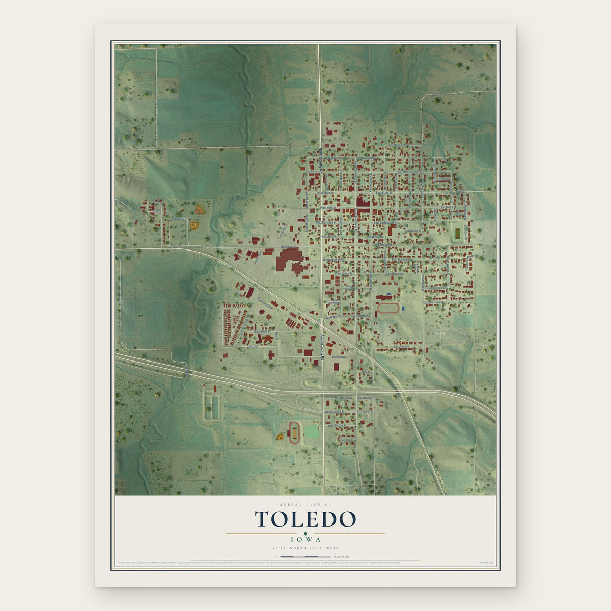 Toledo, Iowa map print, the full design