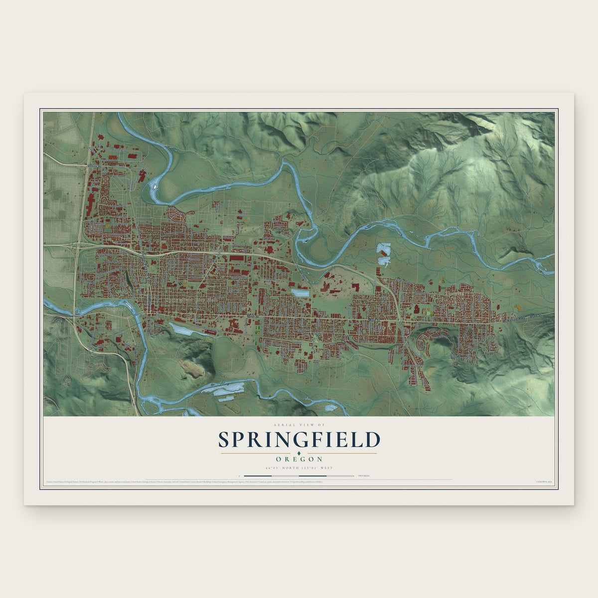 Springfield, Oregon map print, the full design
