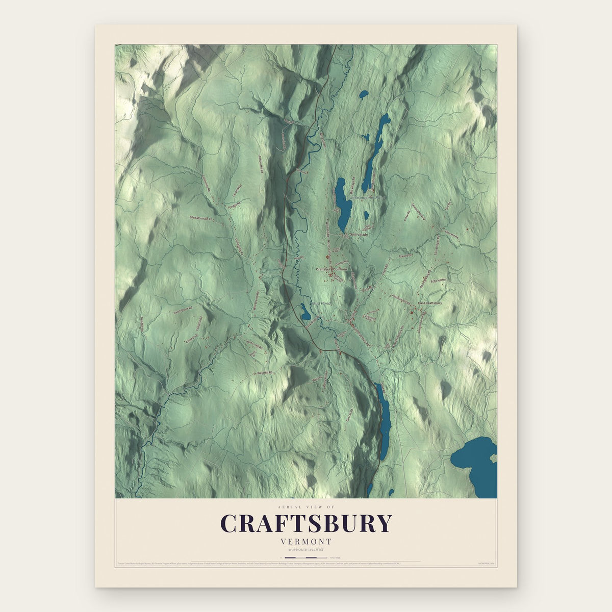 Craftsbury, Vermont map print, the full design