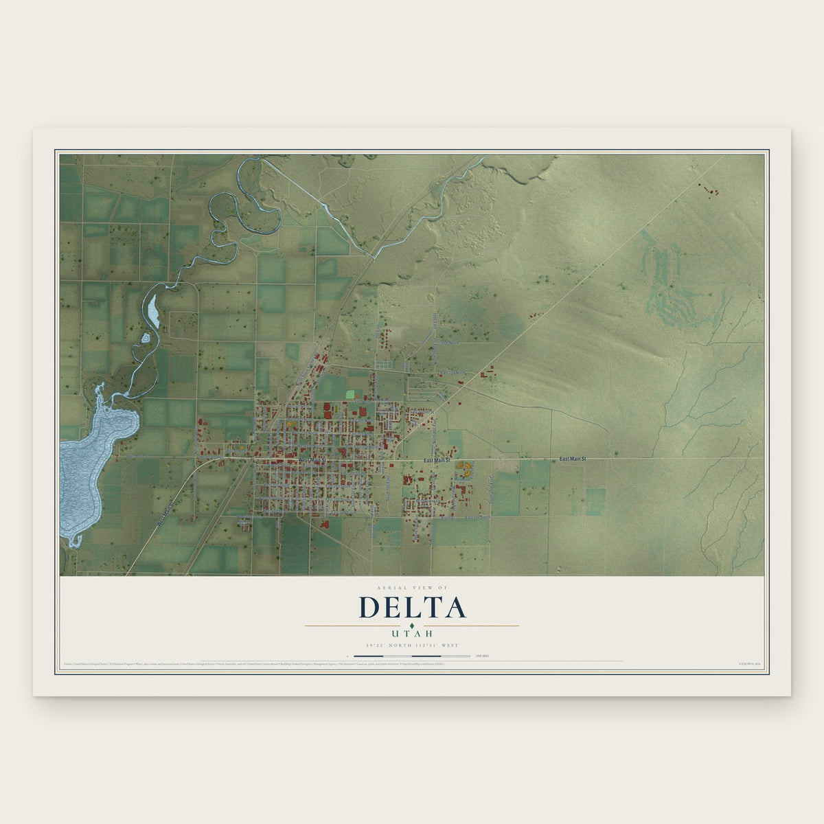 Delta, Utah map print, the full design