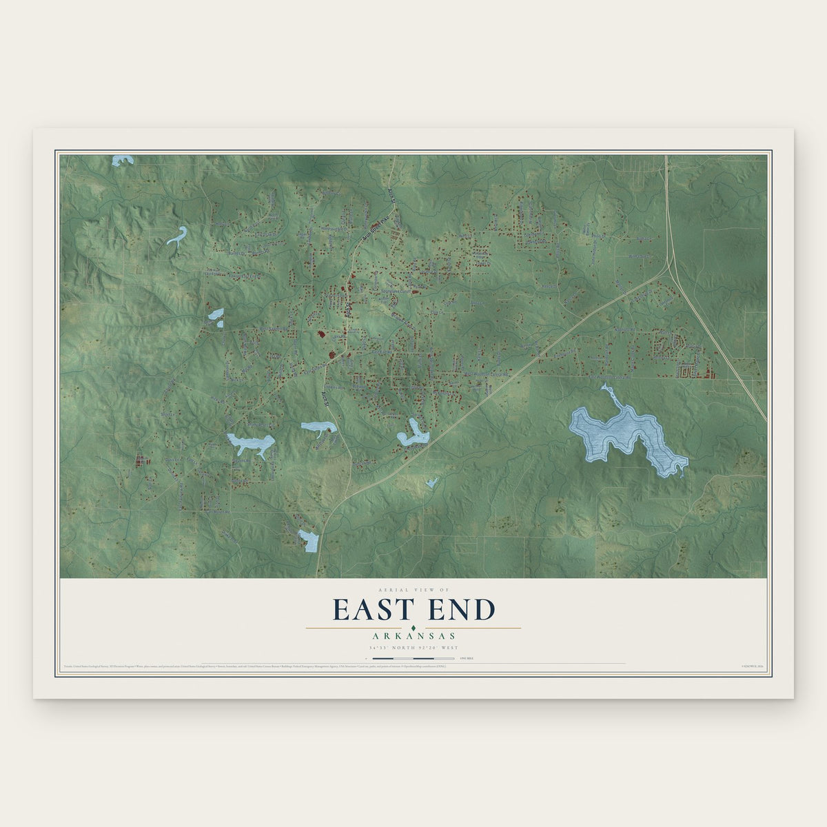 East End, Arkansas map print, the full design