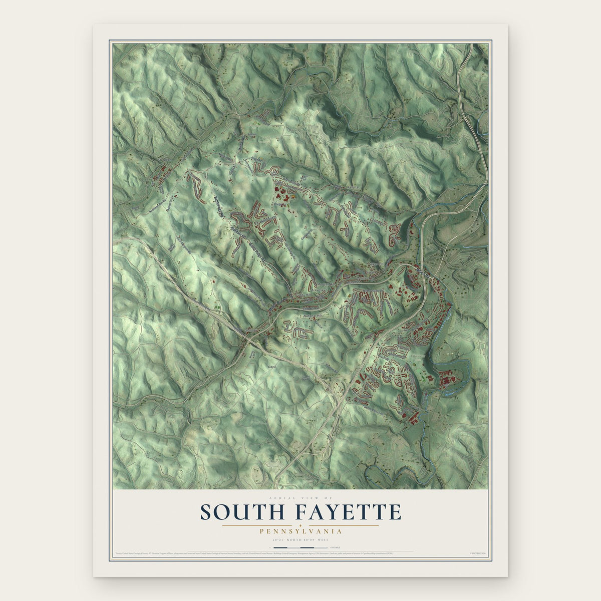 South Fayette, Pennsylvania map print, the full design