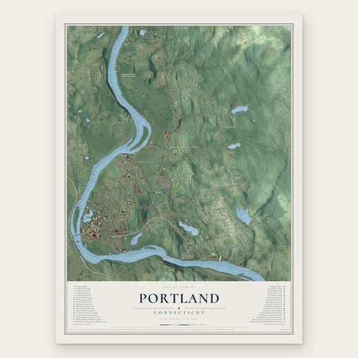 Portland, Connecticut map print, the full design