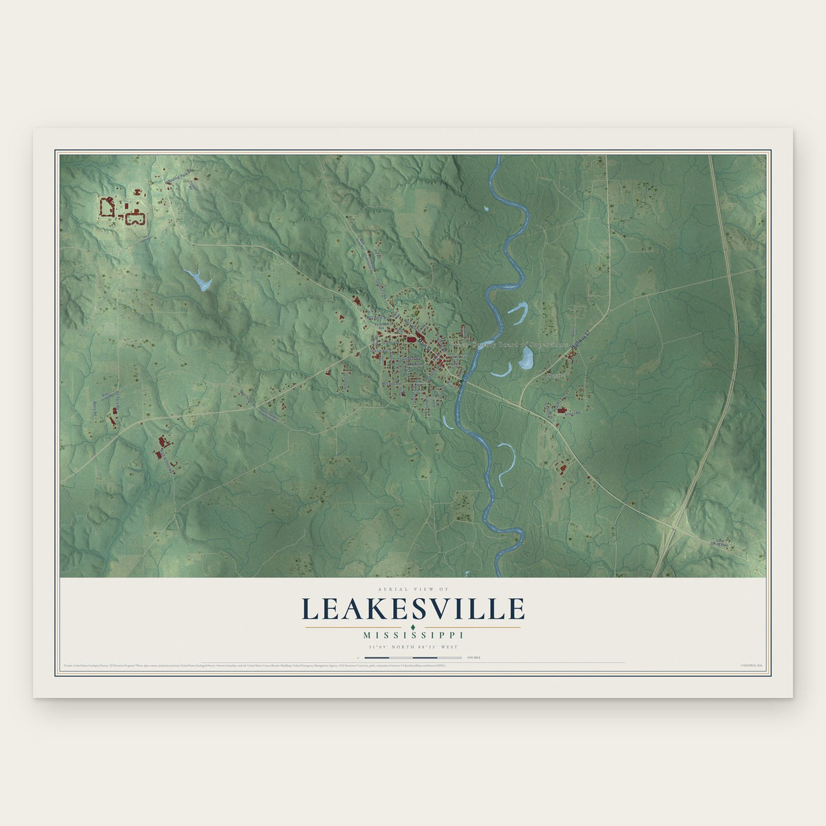 Leakesville, Mississippi map print, the full design