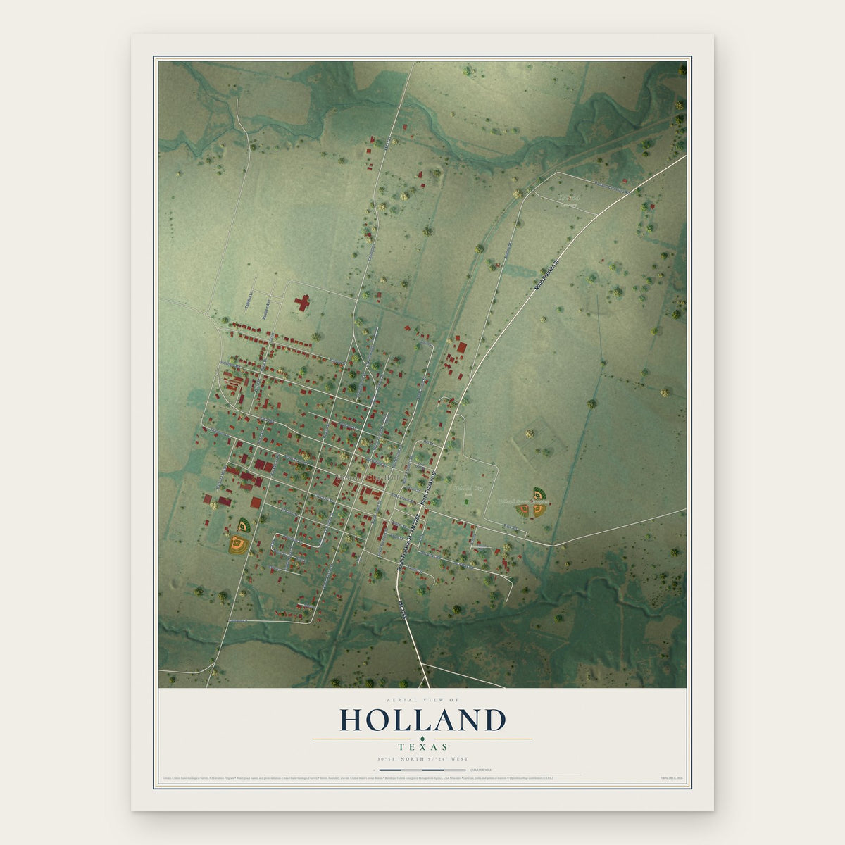 Holland, Texas map print, the full design