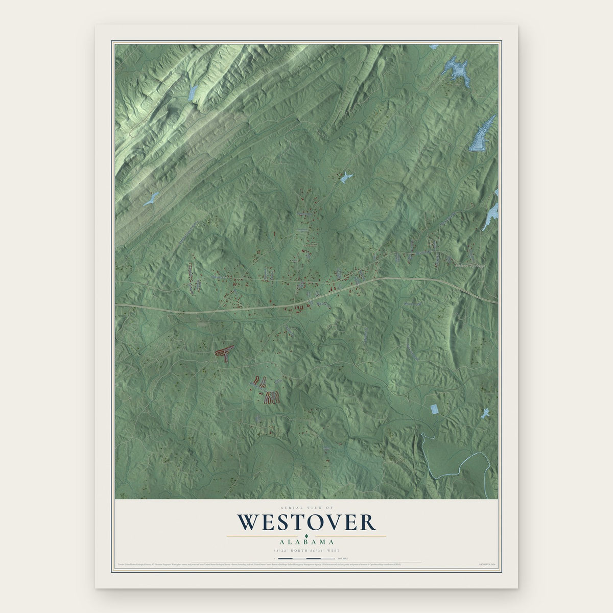 Westover, Alabama map print, the full design