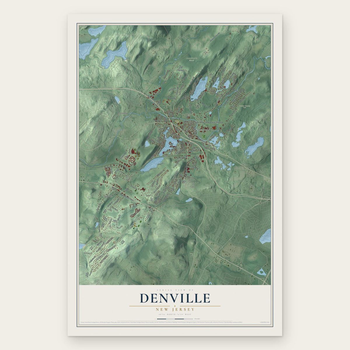 Denville, New Jersey map print, the full design