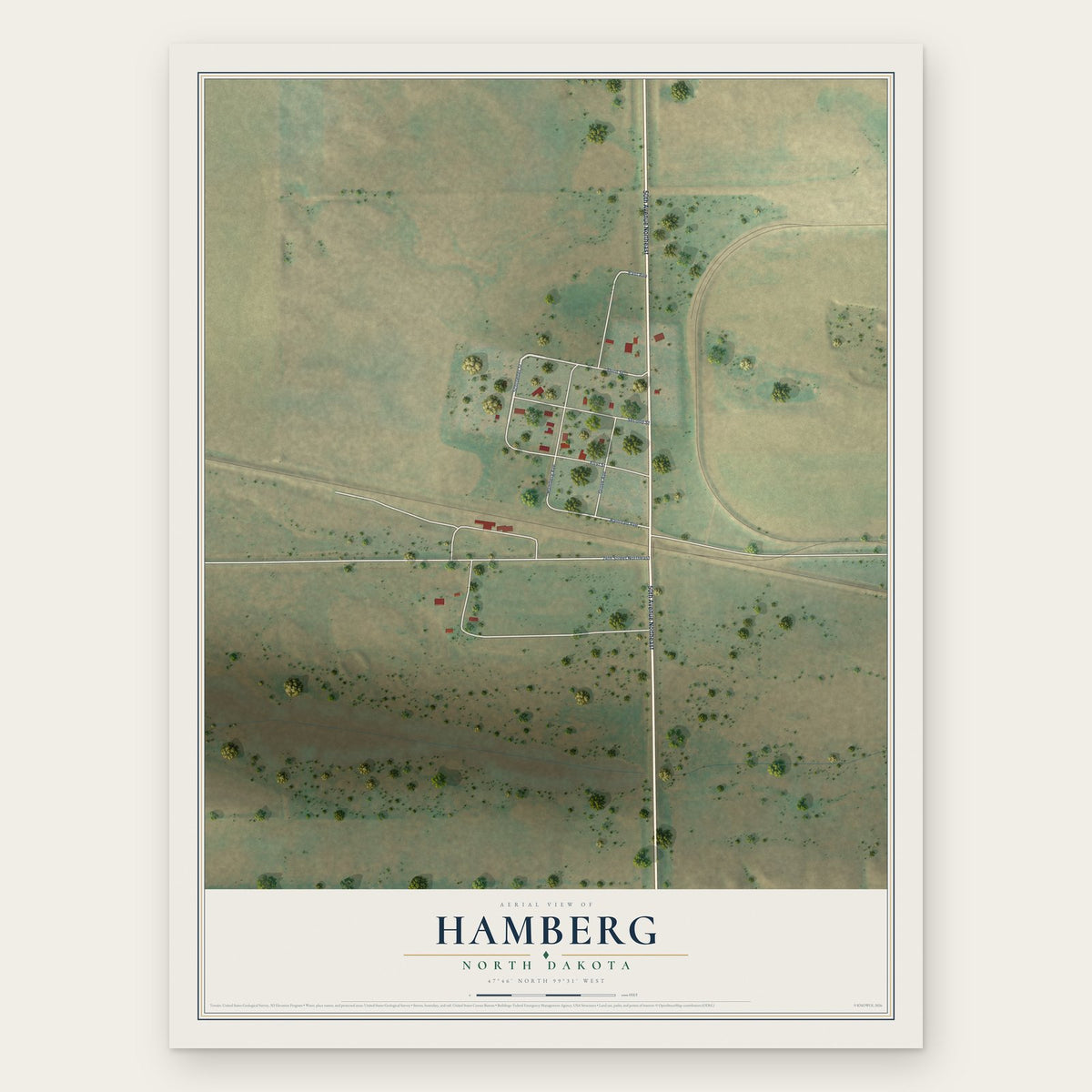 Hamberg, North Dakota map print, the full design