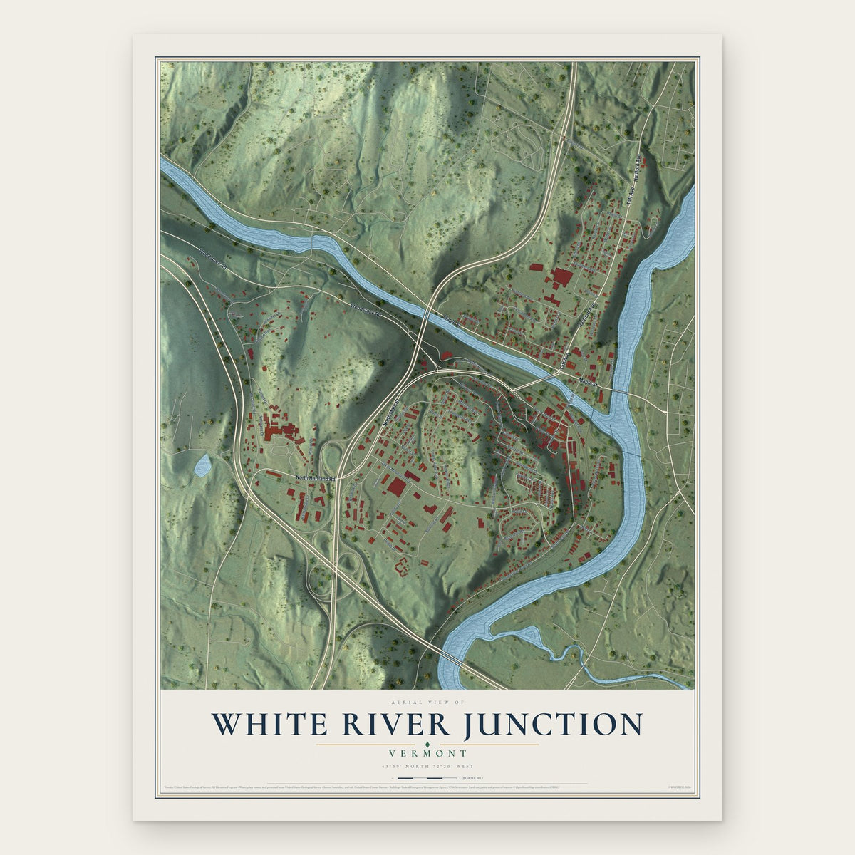 White River Junction, Vermont map print, the full design