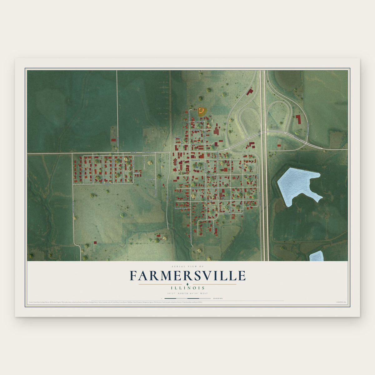 Farmersville, Illinois map print, the full design
