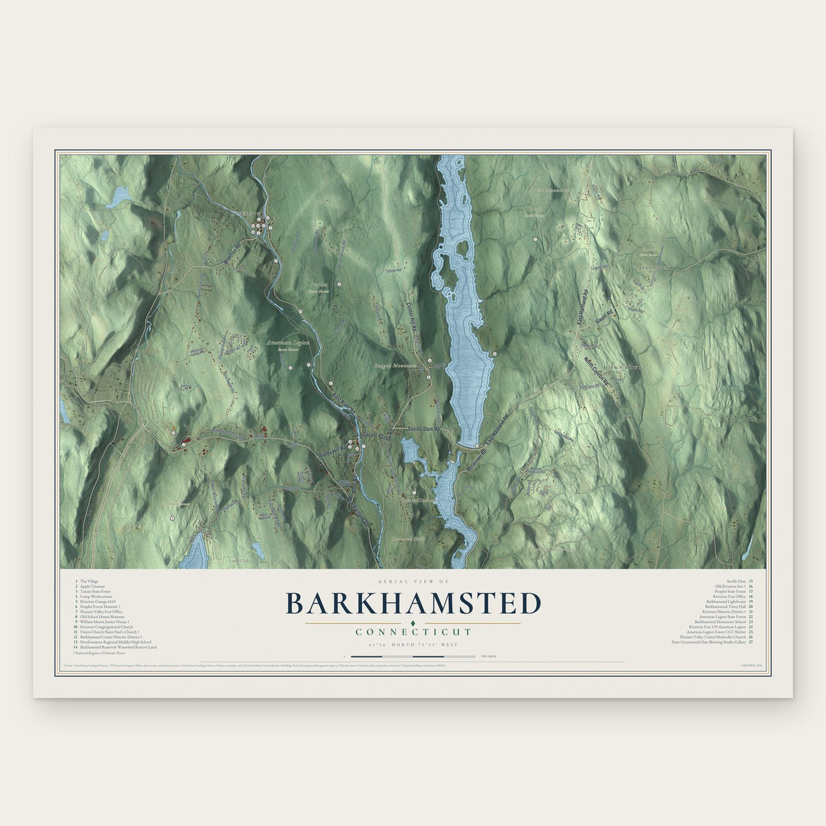 Barkhamsted, Connecticut map print, the full design