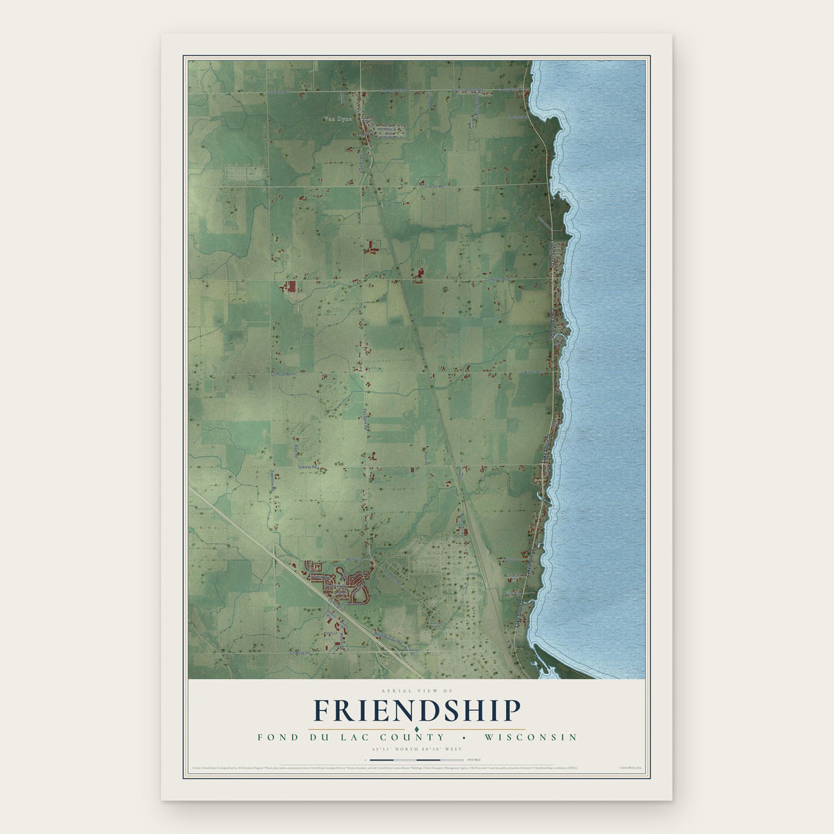 Friendship, Fond du Lac County, Wisconsin map print, the full design