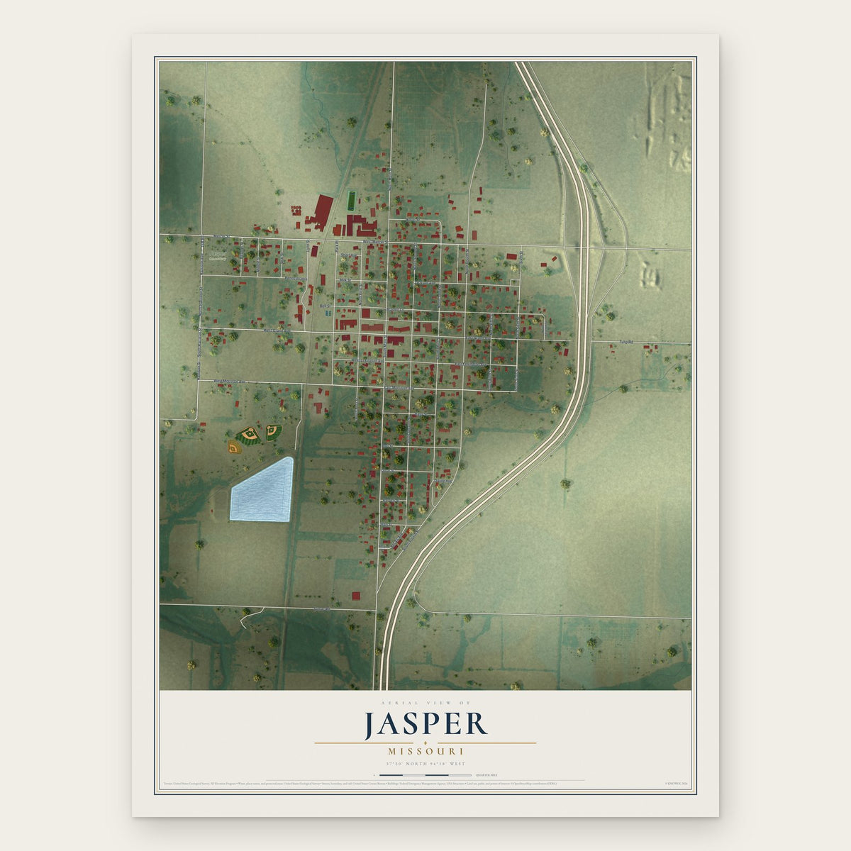 Jasper, Missouri map print, the full design