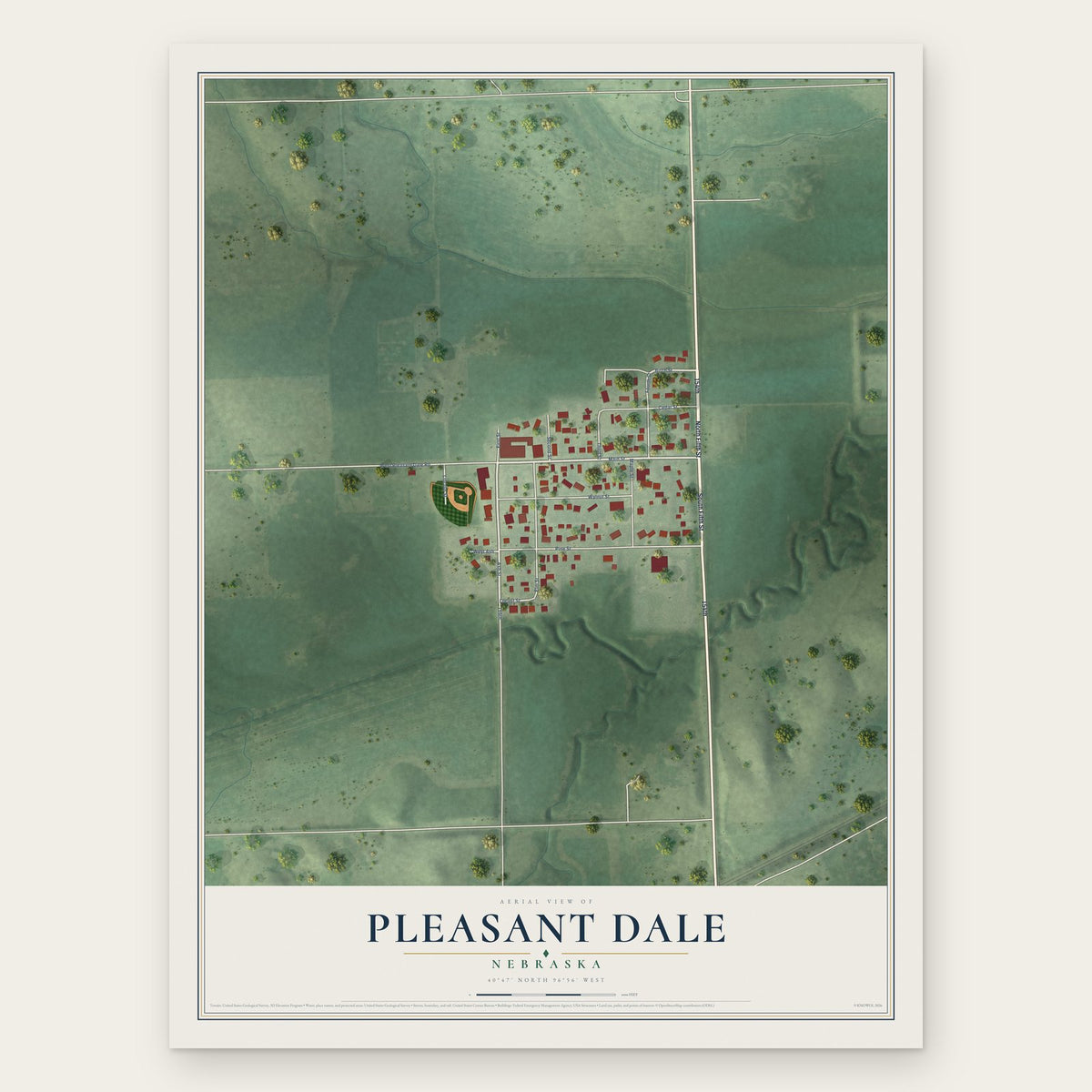 Pleasant Dale, Nebraska map print, the full design