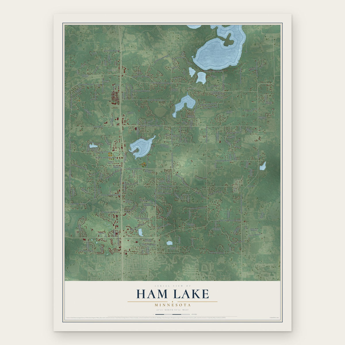 Ham Lake, Minnesota map print, the full design