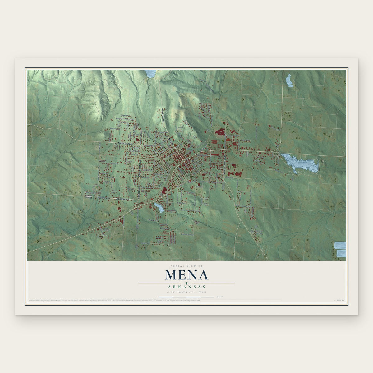 Mena, Arkansas map print, the full design