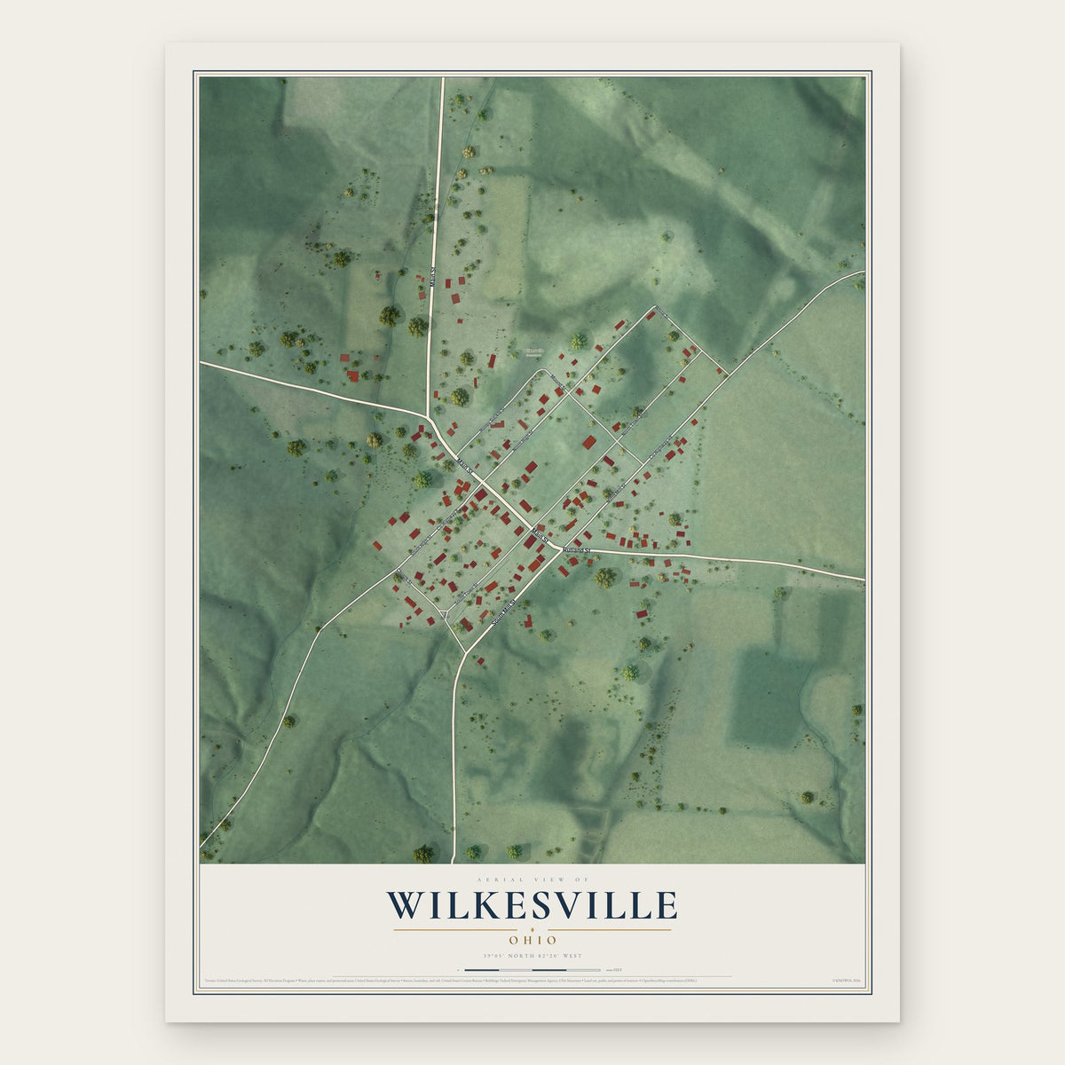 Wilkesville, Ohio map print, the full design