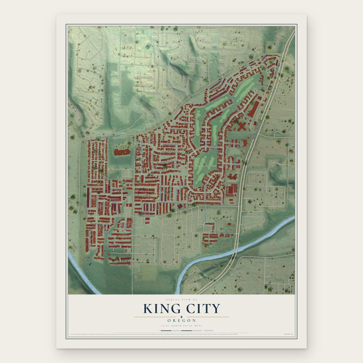 King City, Oregon map print, the full design