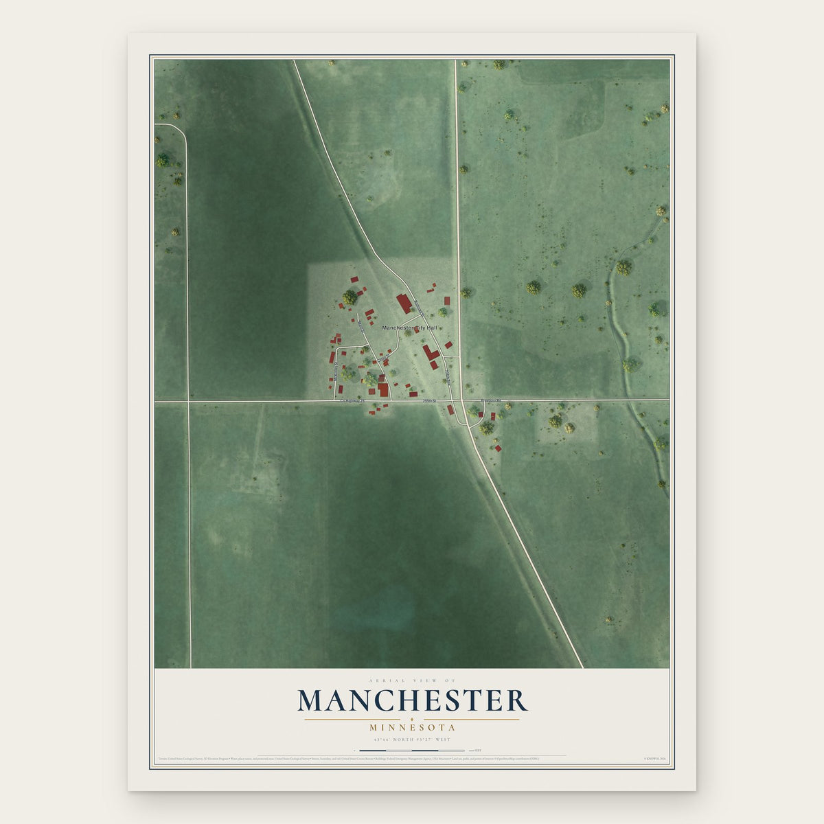 Manchester, Minnesota map print, the full design