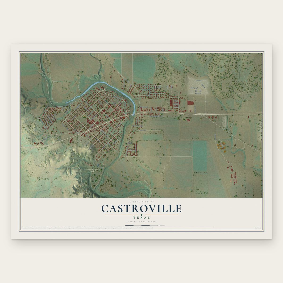 Castroville, Texas map print, the full design