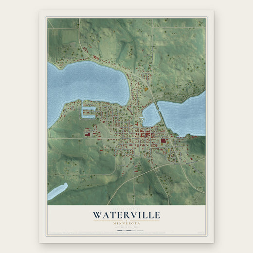 Waterville, Minnesota map print, the full design