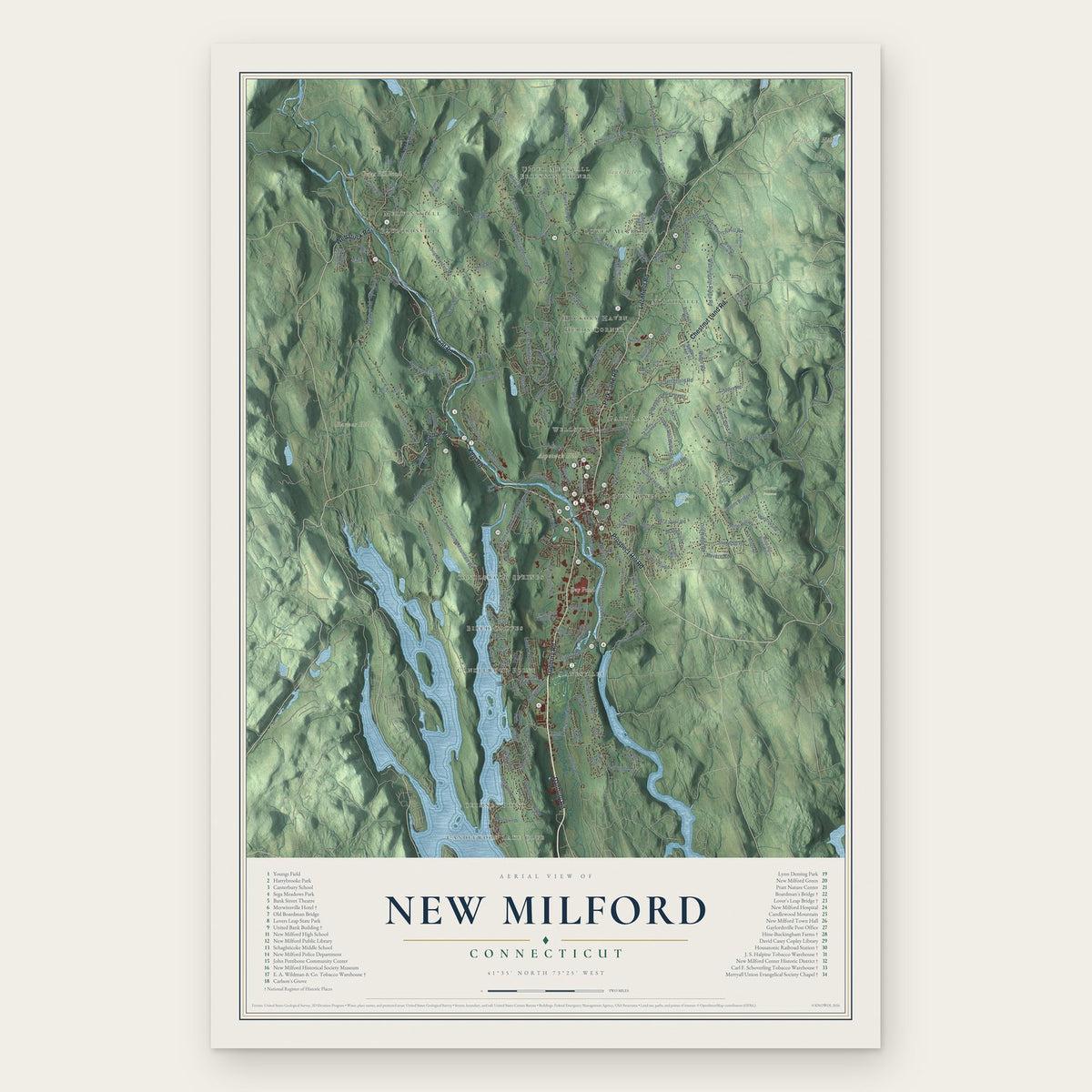 New Milford, Connecticut map print, the full design
