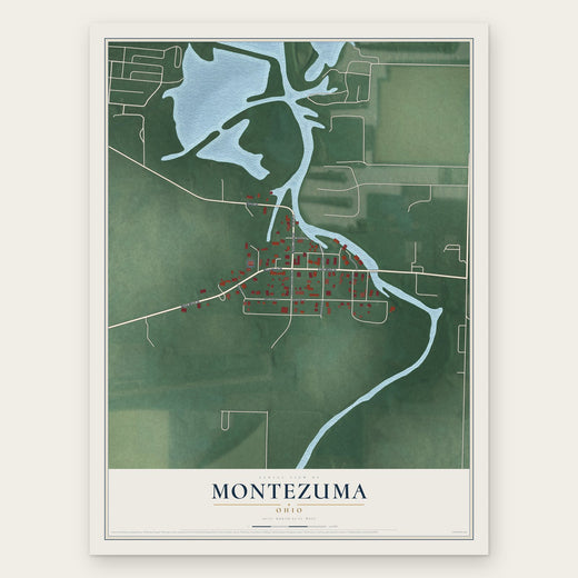 Montezuma, Ohio map print, the full design