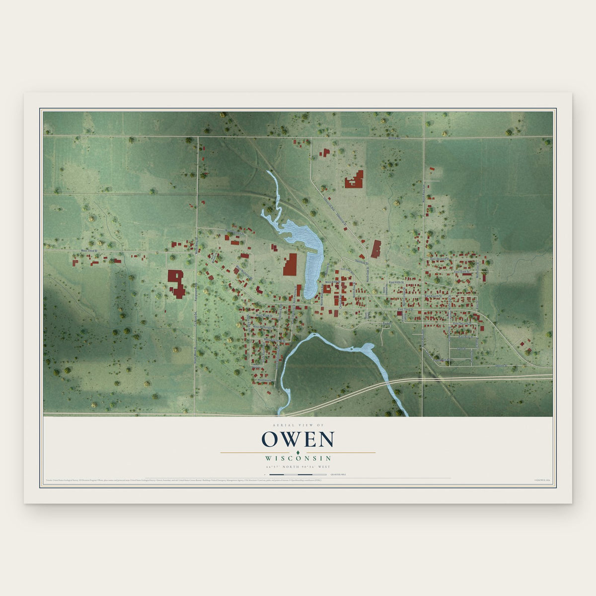 Owen, Wisconsin map print, the full design
