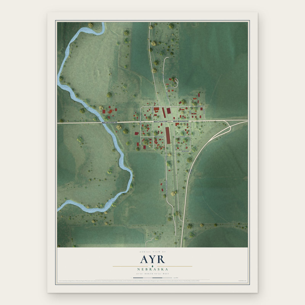 Ayr, Nebraska map print, the full design