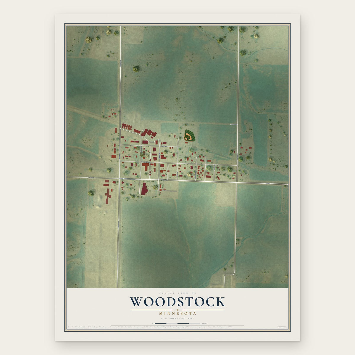Woodstock, Minnesota map print, the full design