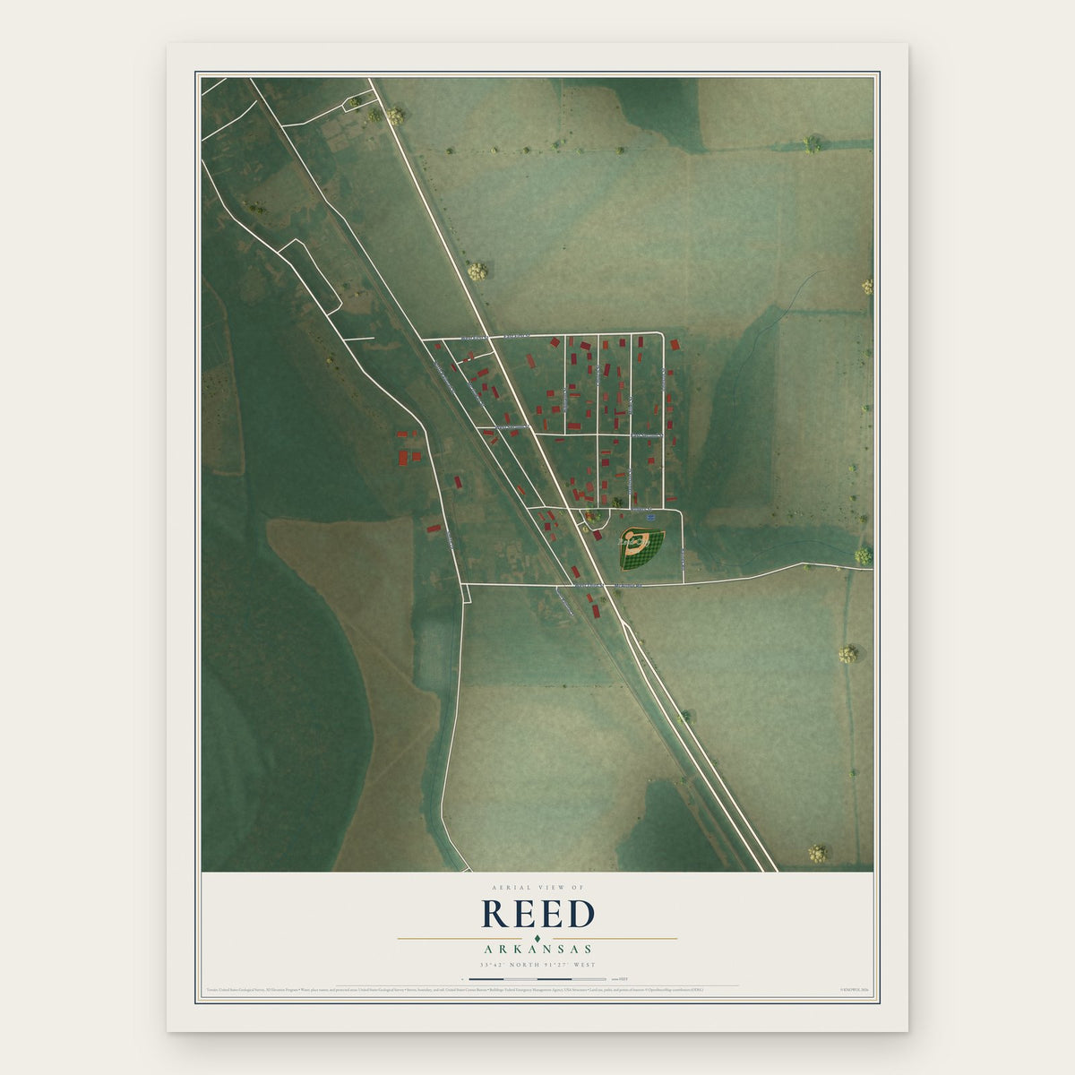 Reed, Arkansas map print, the full design