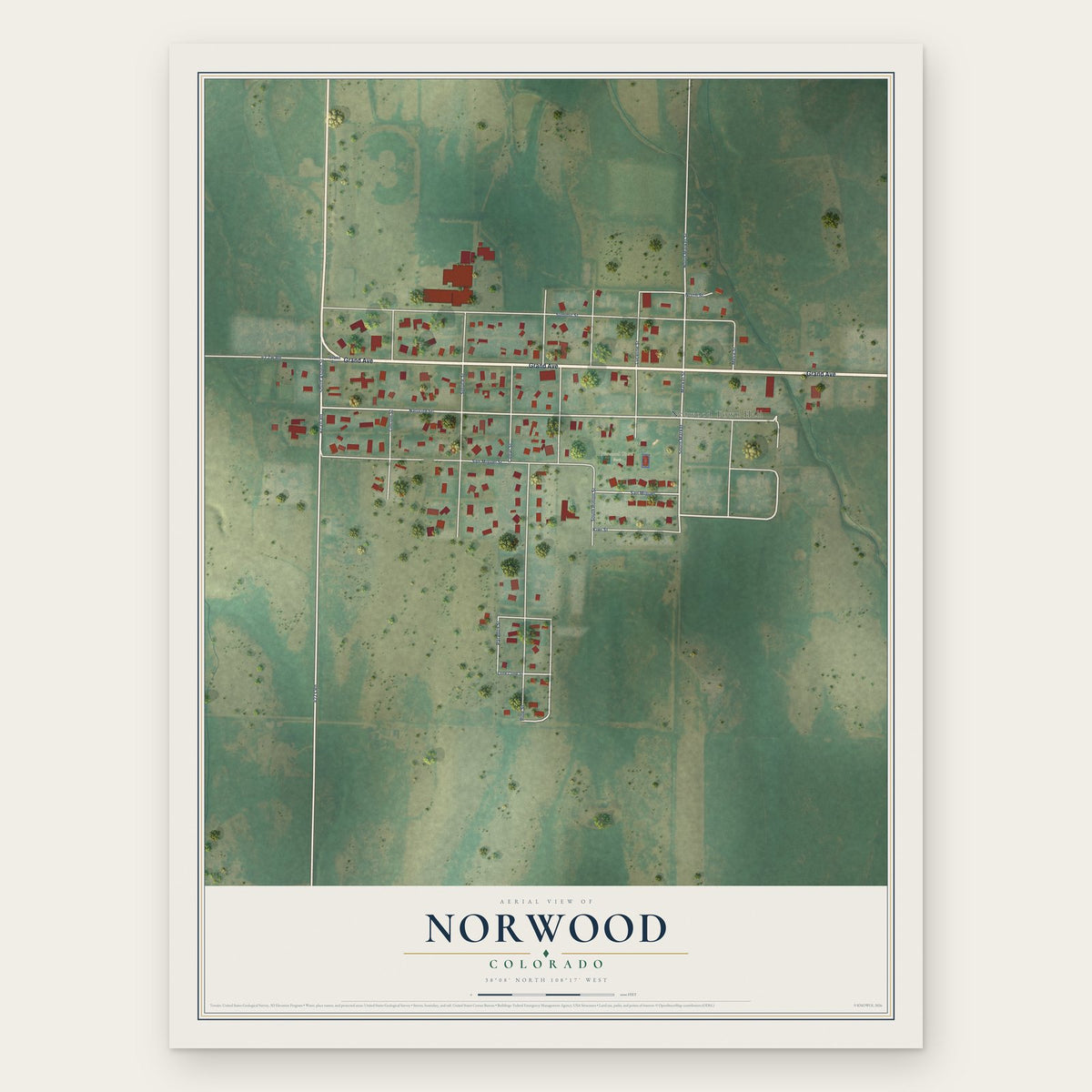 Norwood, Colorado map print, the full design
