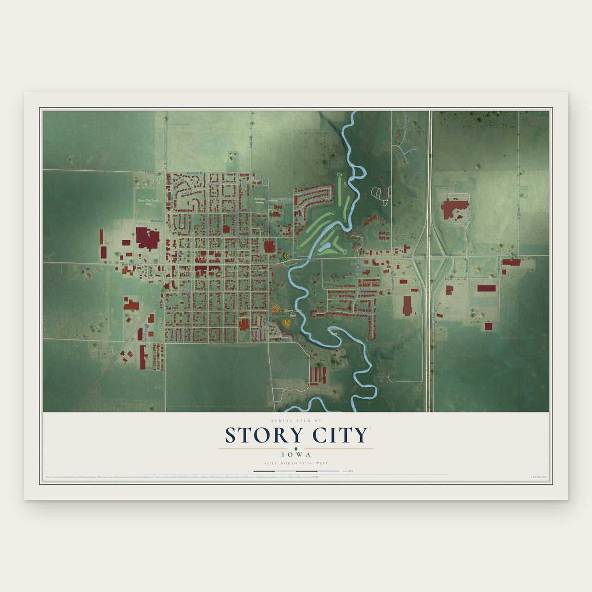 Story City, Iowa map print, the full design
