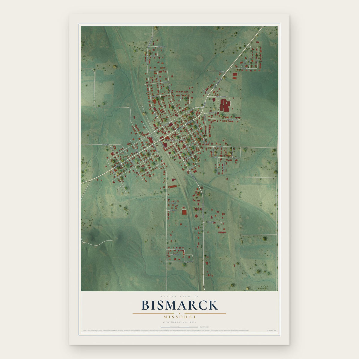 Bismarck, Missouri map print, the full design