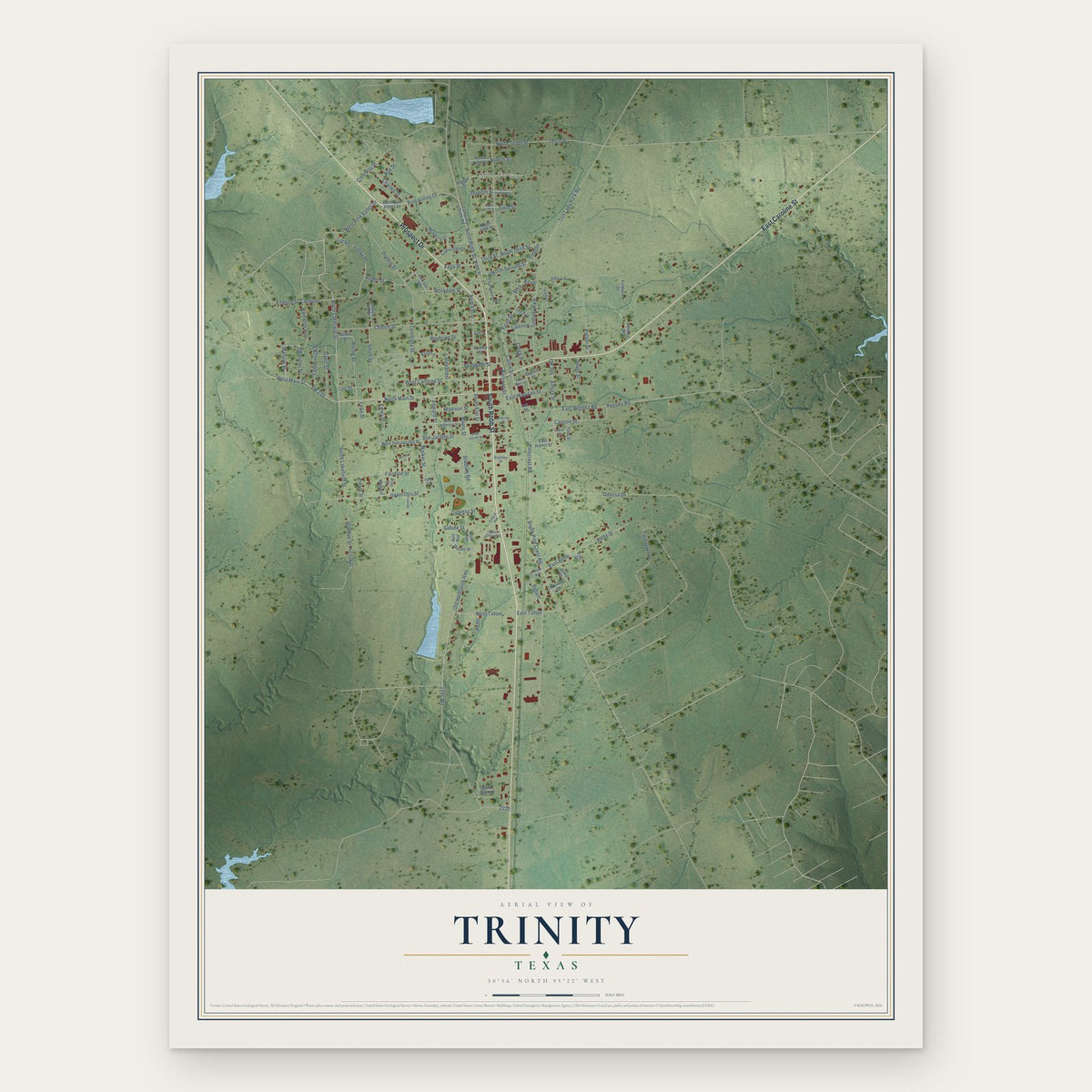 Trinity, Texas map print, the full design
