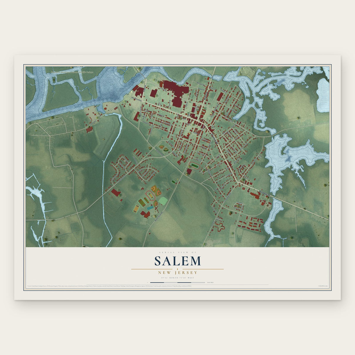 Salem, New Jersey map print, the full design