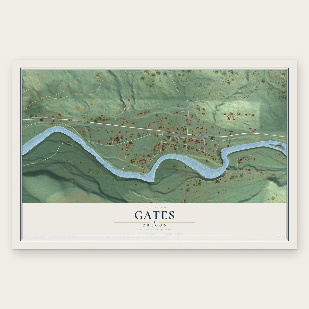 Gates, Oregon map print, the full design