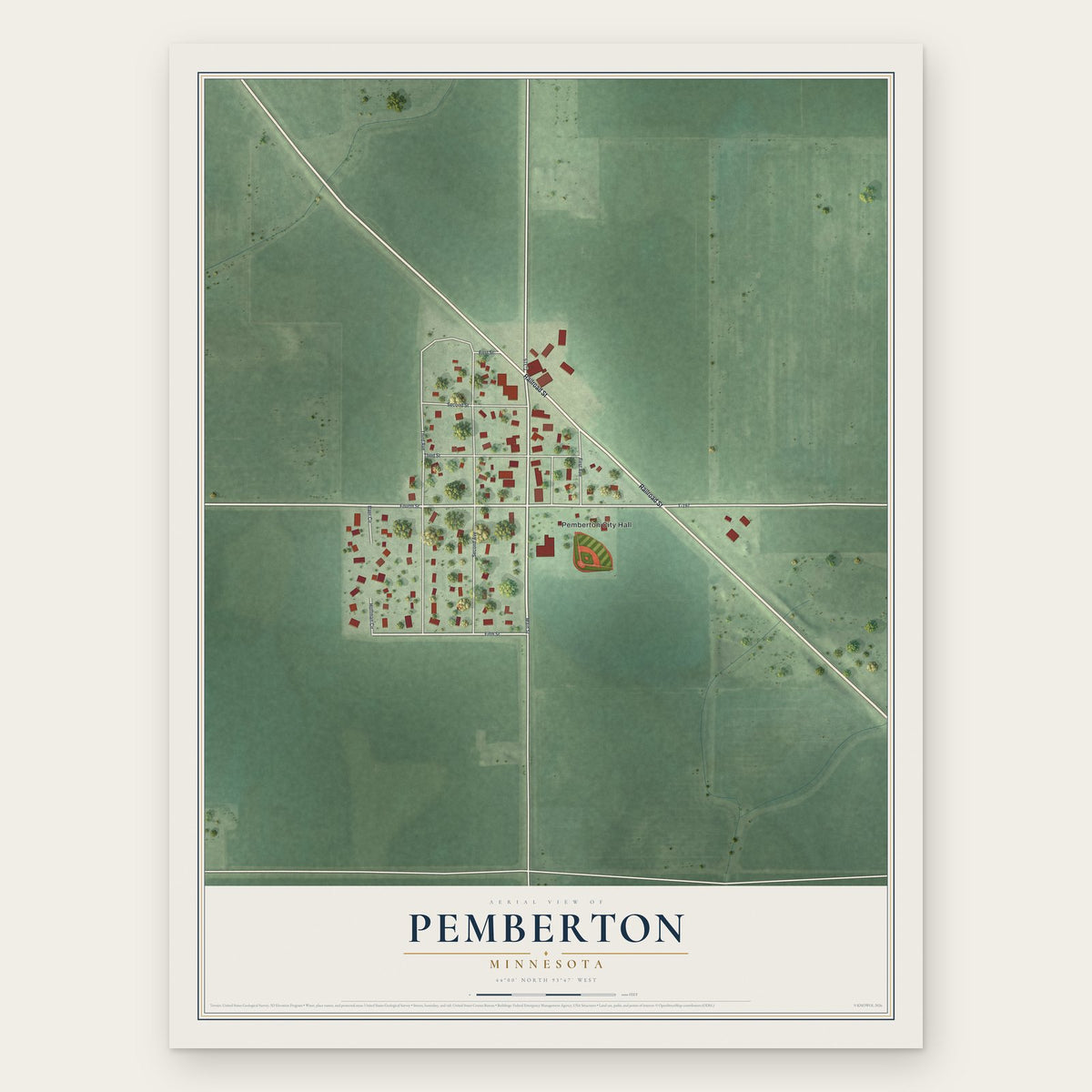 Pemberton, Minnesota map print, the full design