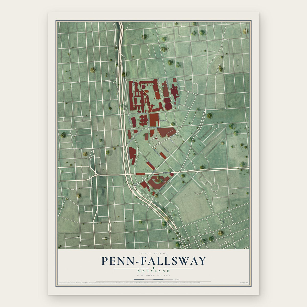 Penn-Fallsway, Maryland map print, the full design