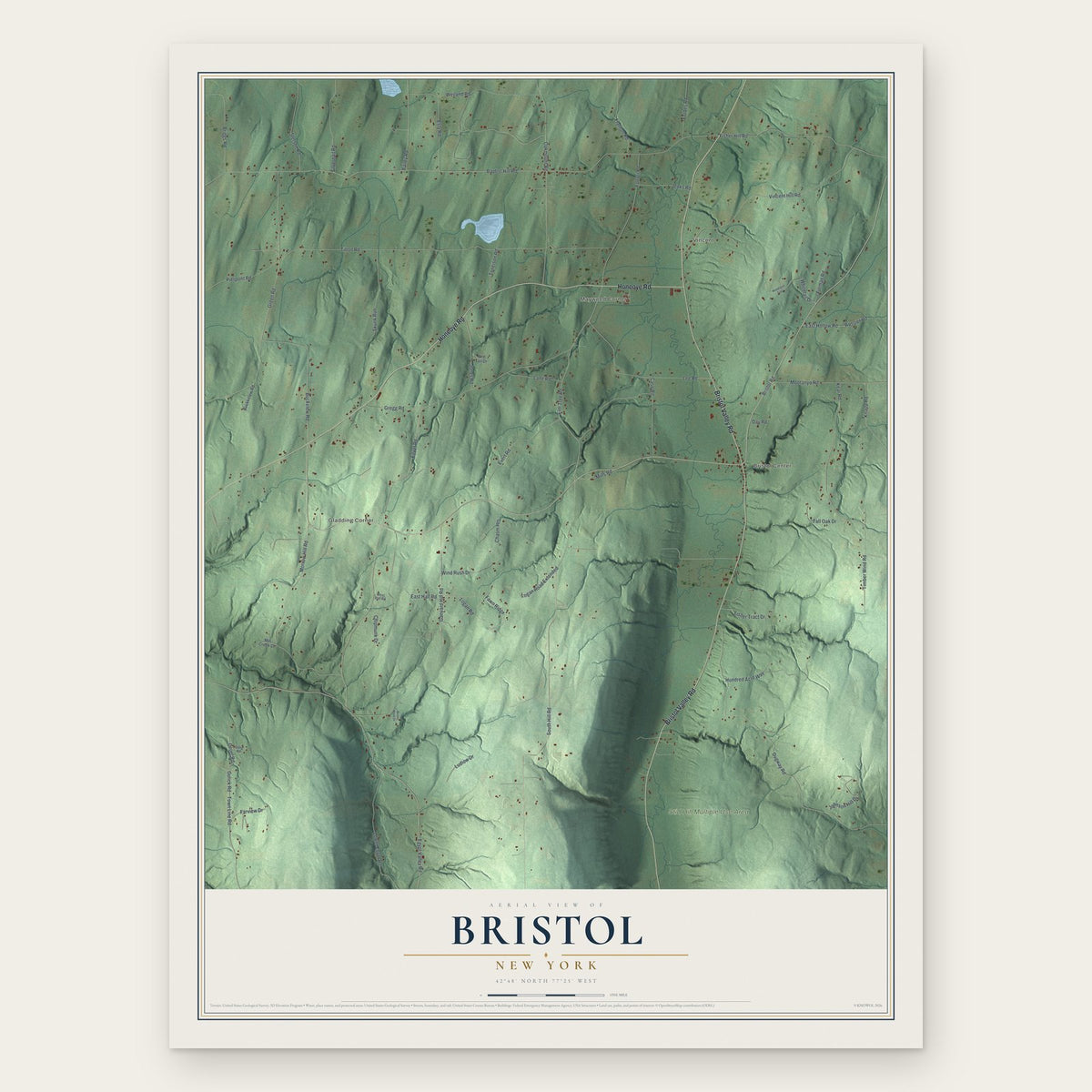 Bristol, New York map print, the full design