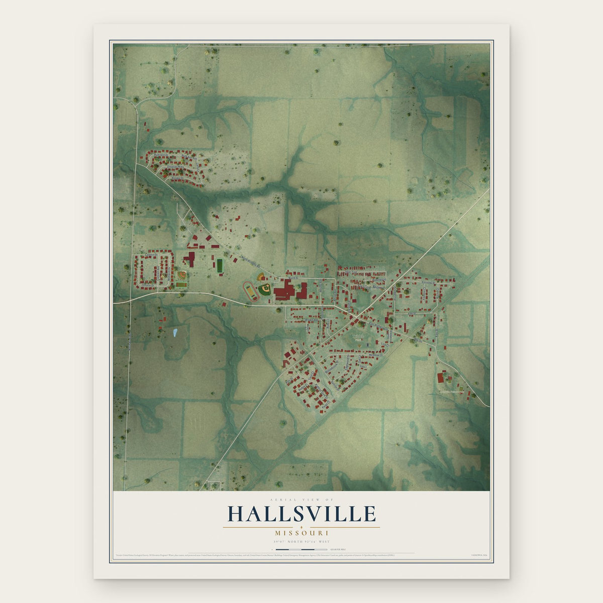 Hallsville, Missouri map print, the full design
