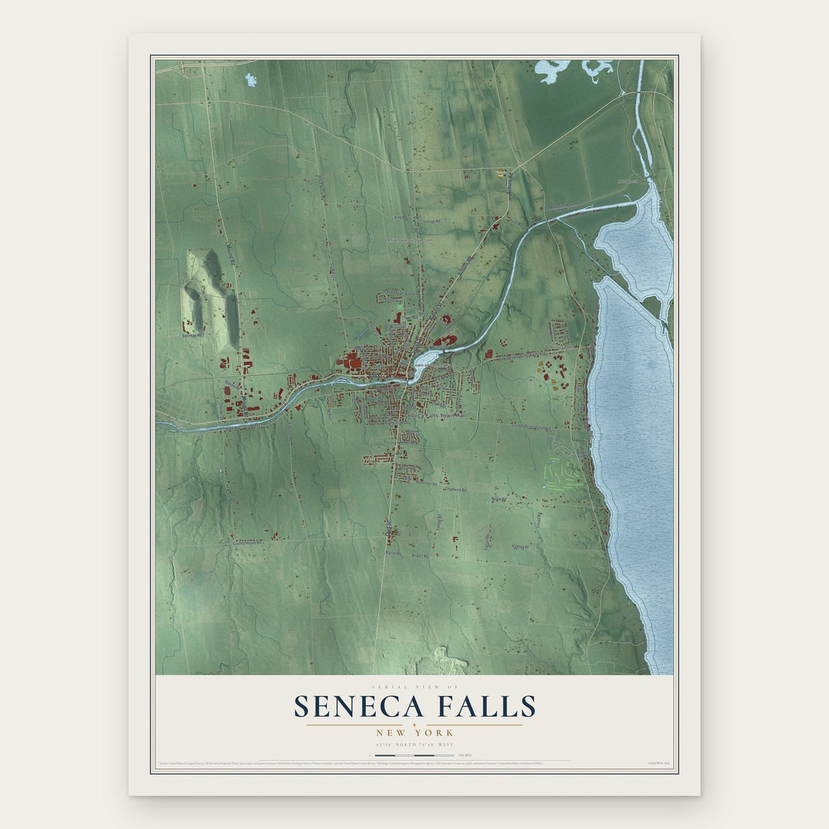 Seneca Falls, New York map print, the full design