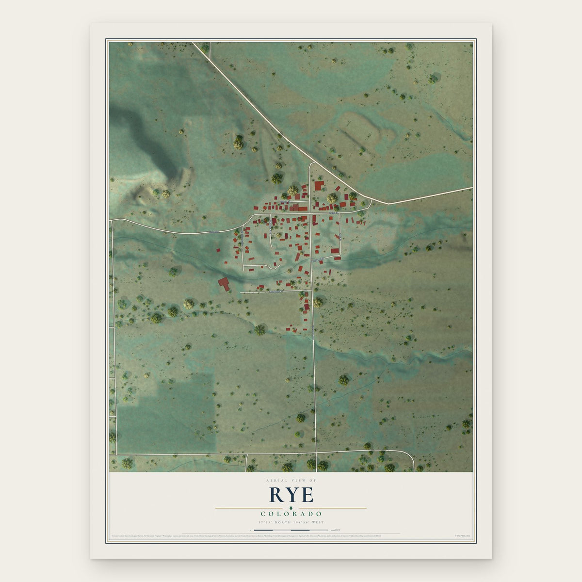 Rye, Colorado map print, the full design