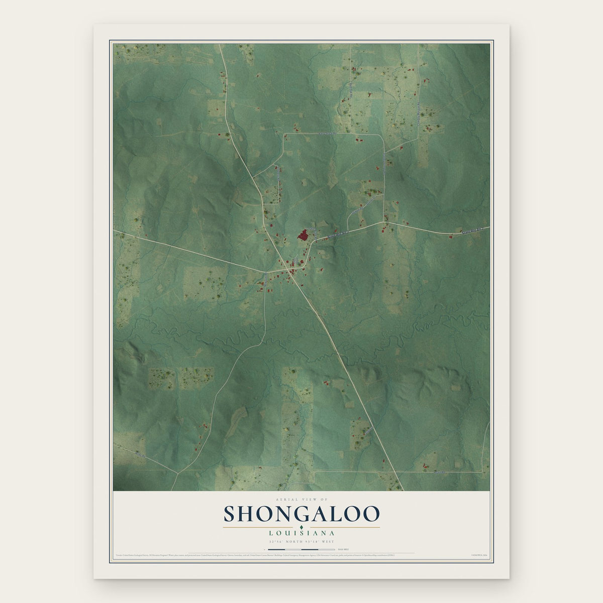 Shongaloo, Louisiana map print, the full design